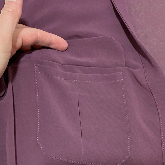 PURPLE LONG SLEEVE COLLARED VNECK MESH SEE THROUGH BLOUSE BUTTON ROLL UP CUFFS - Picture 5 of 13